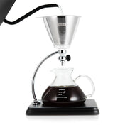 Yama Glass Silverton Brewer w/ Black Base & Silver Accents - Corkys Coffee