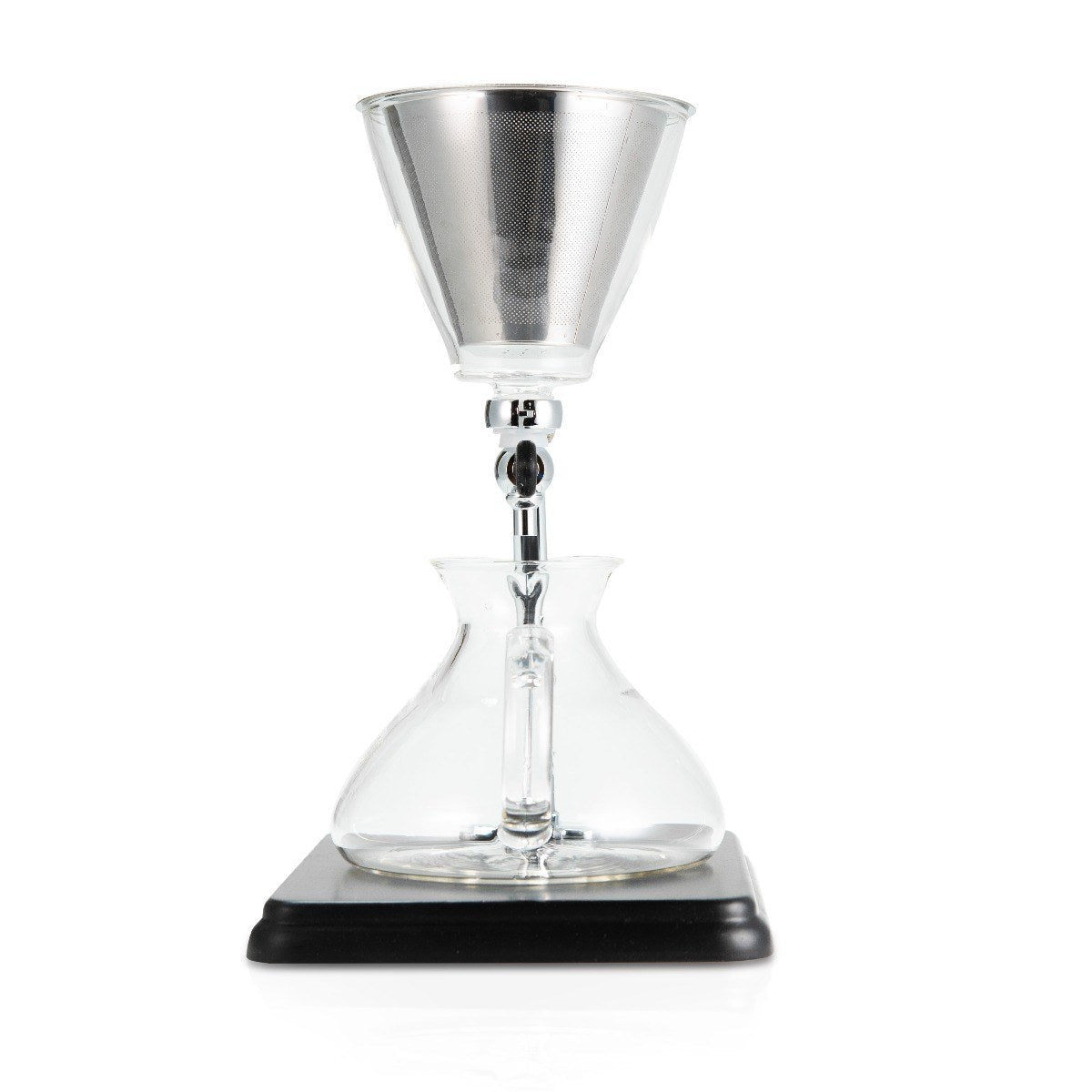 Yama Glass Silverton Brewer w/ Black Base & Silver Accents - Corkys Coffee