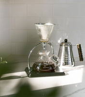 Yama Glass Silverton Brewer w/ Black Base & Silver Accents - Corkys Coffee